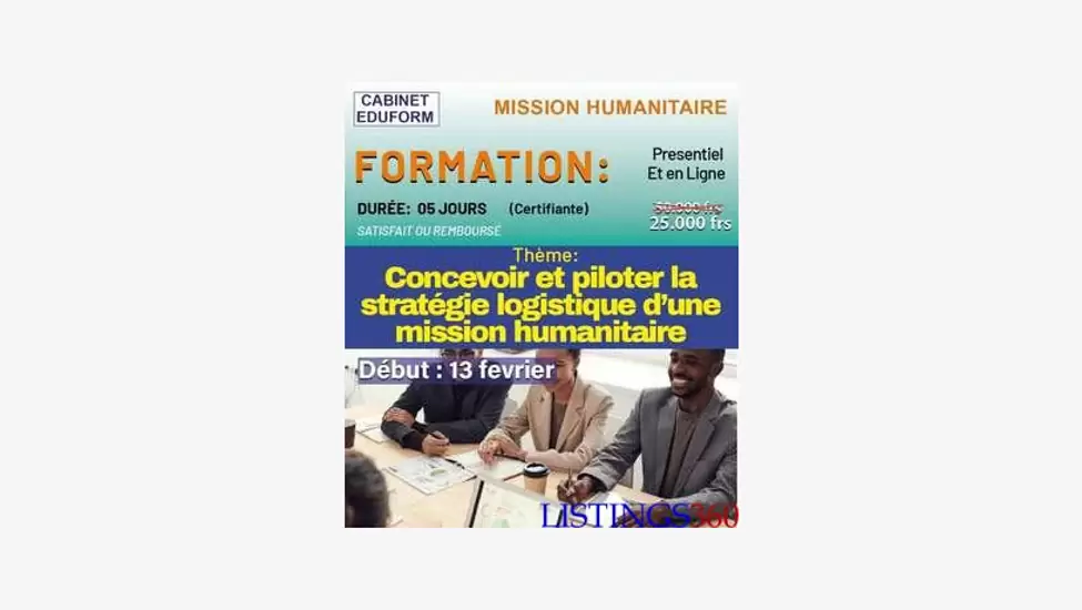 25,000 F Formation en mission humanitaire - bamako, bamako(ville)